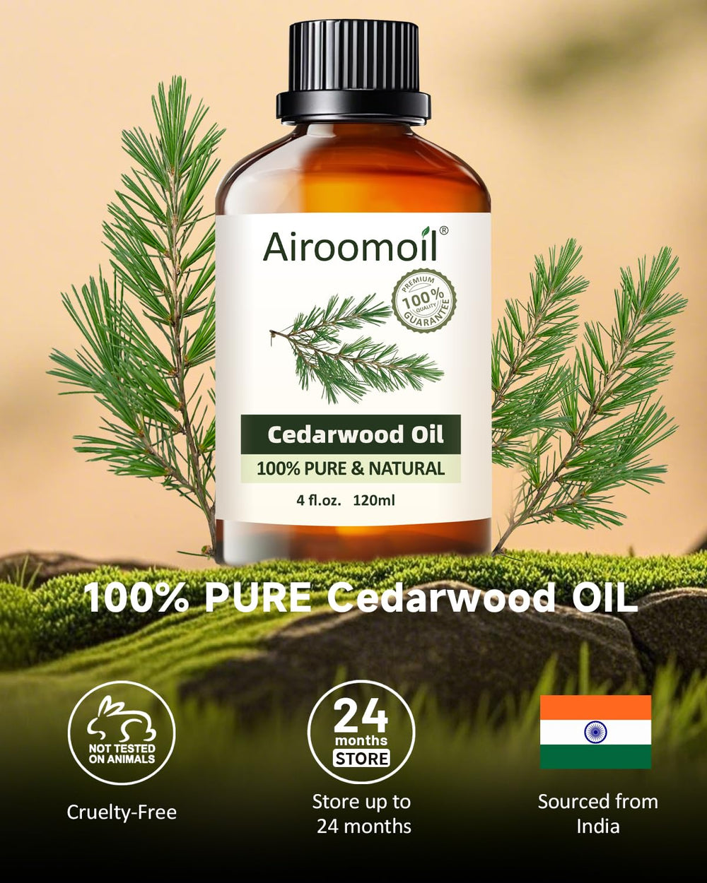 Airoomoil Cedar Oil diffuser blend image for creating calming room ambiance.