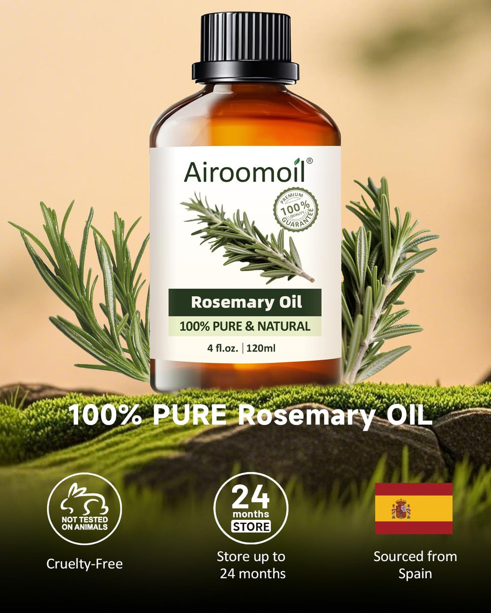 airoomoil Rosemary Oil dropper ready for precise dispensing.