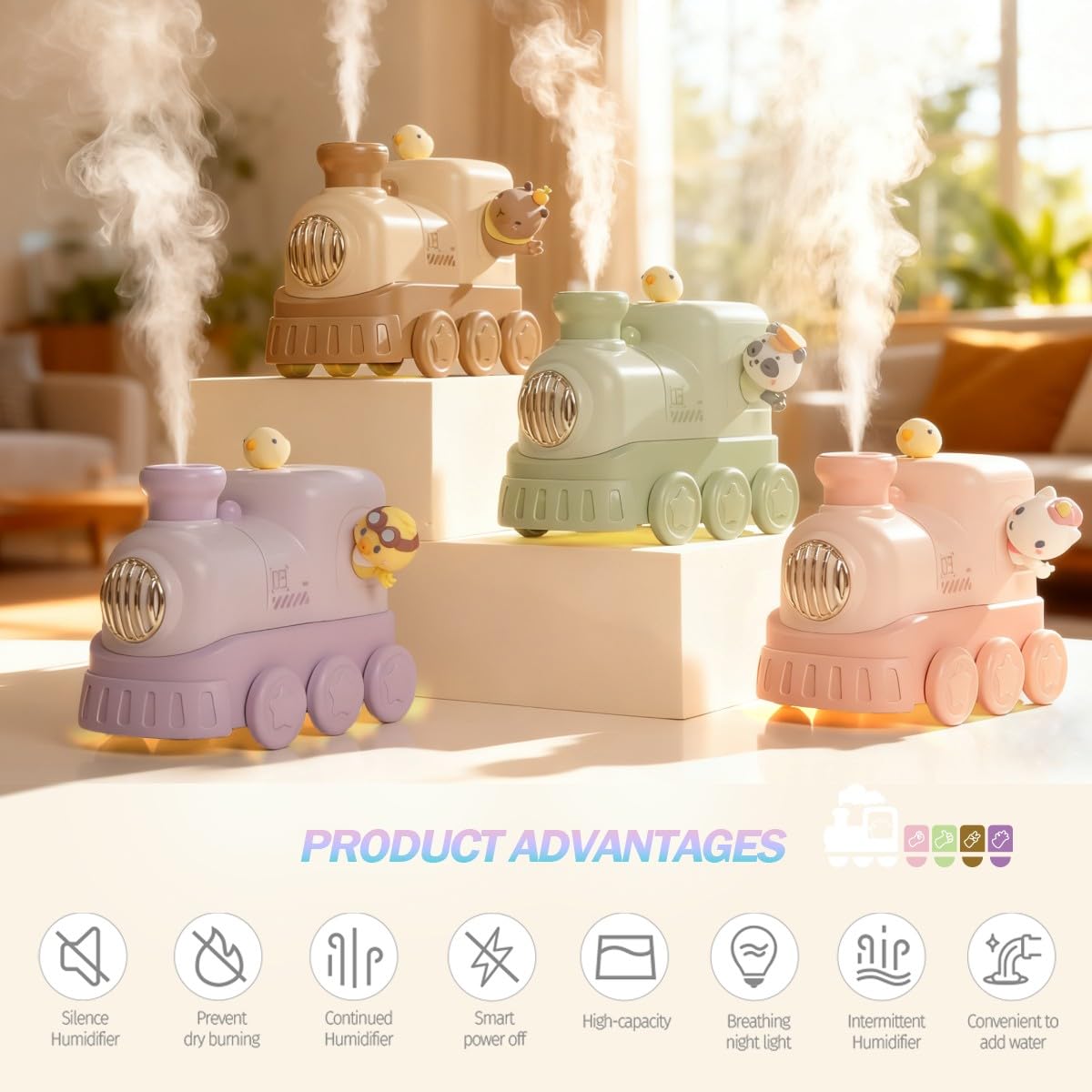 AIRPROSSING Cute Train Diffuser compact desk model fits small workspaces.