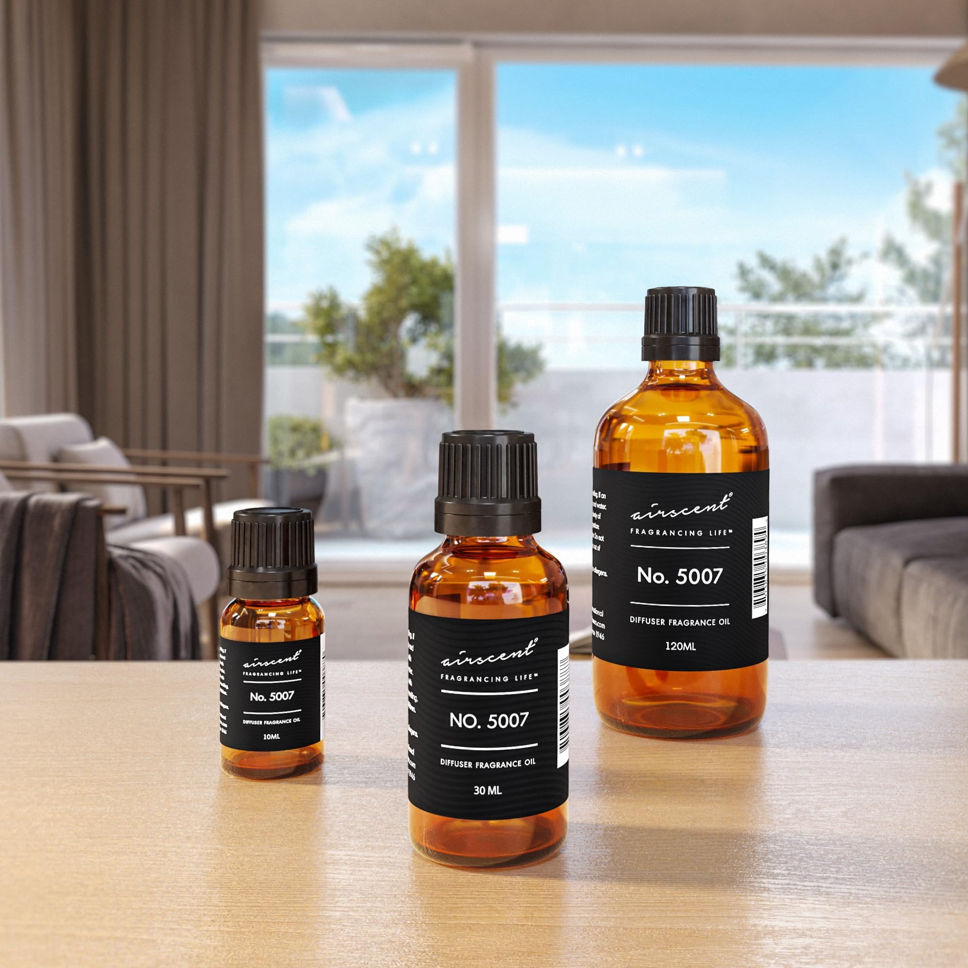 Air-Scent diffuser oil label close-up highlighting premium fragrance notes.