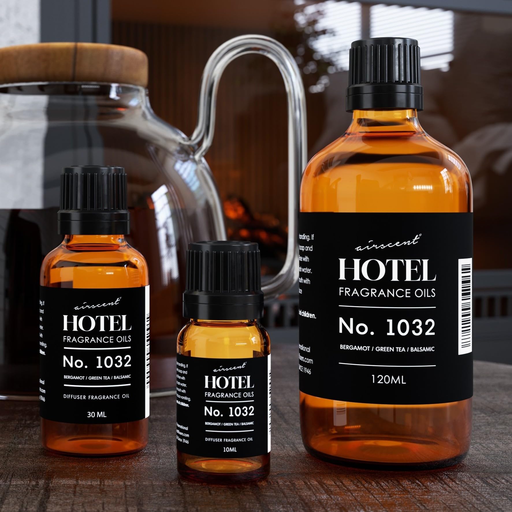 Air-Scent tonka bean woody balsamic bottle adds warm depth for rooms.