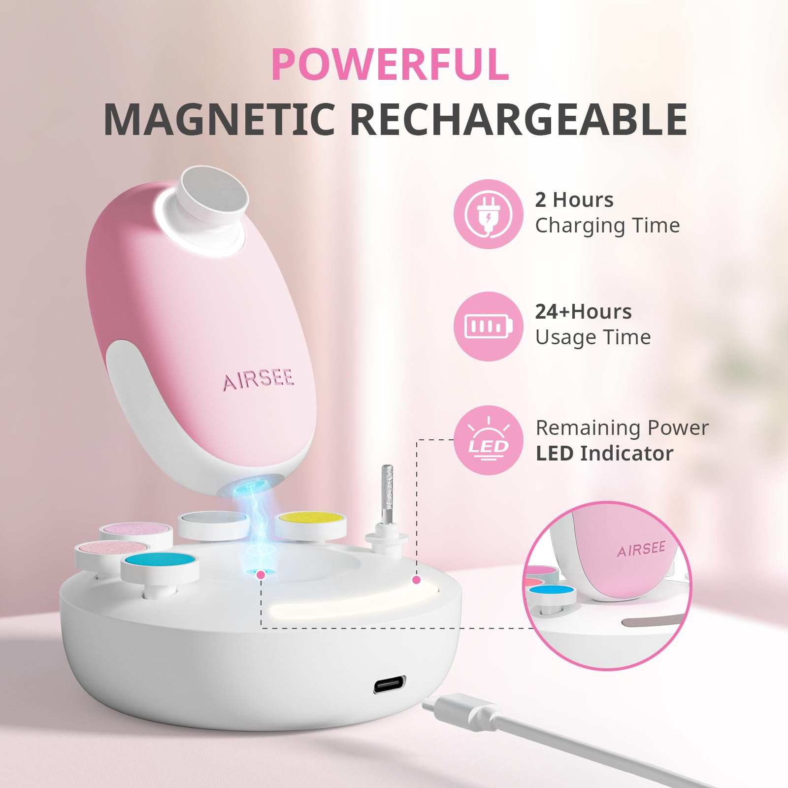 AIRSEE Baby Nail Trimmer 360 LED ring illuminates nails from all angles.