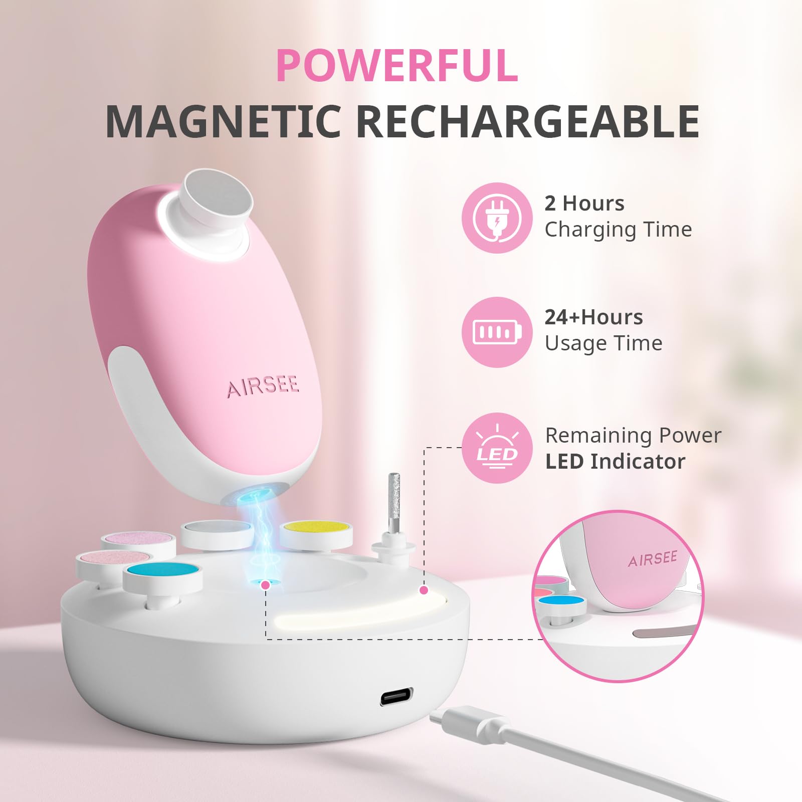 AIRSEE 360-degree LED light for shadow-free nail visibility