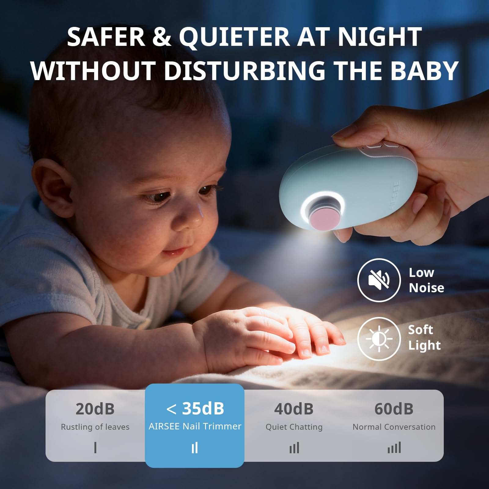 AIRSEE ultra-quiet motor supports peaceful nighttime nail care