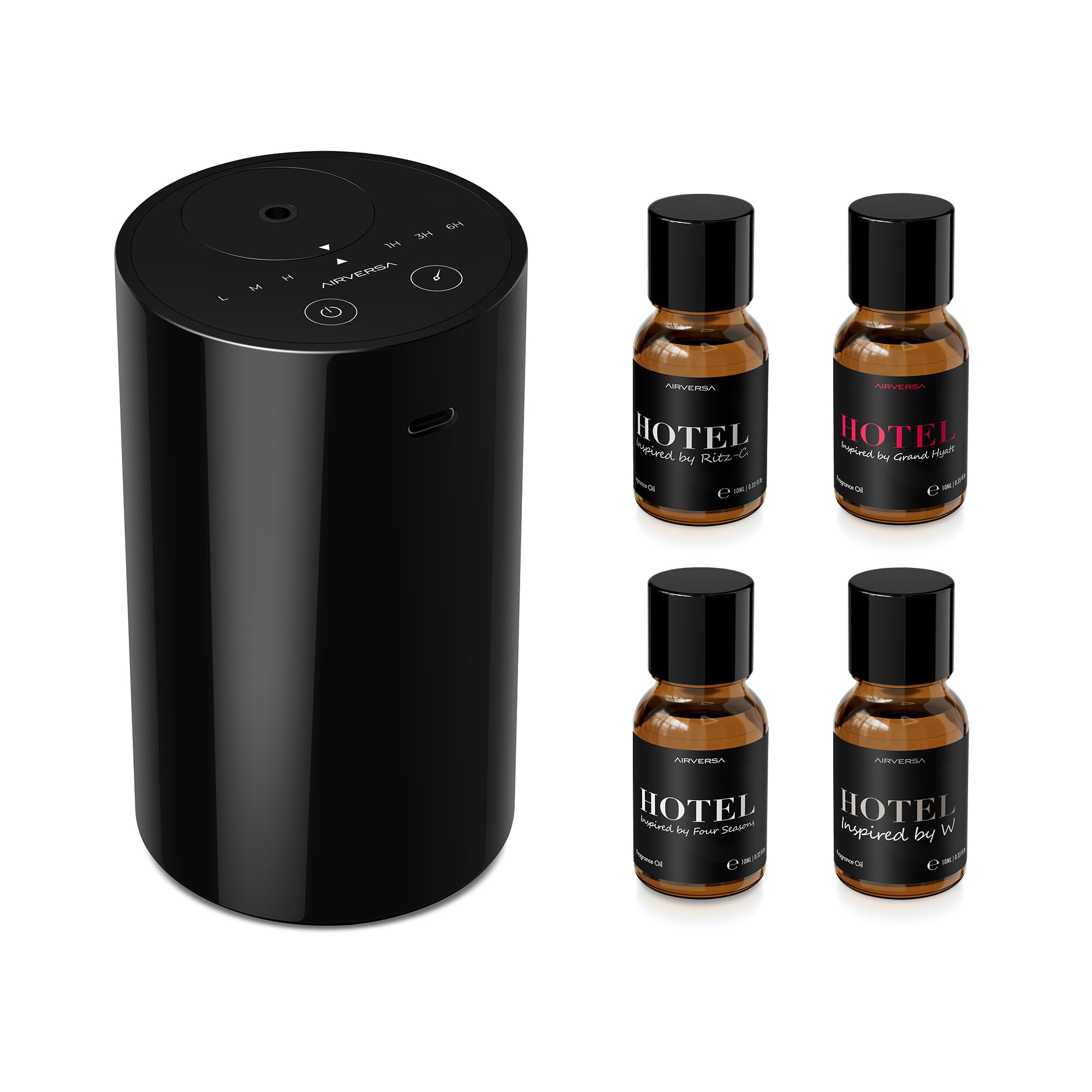 Airversa AN8 diffuser in black finish for compact home aromatherapy.