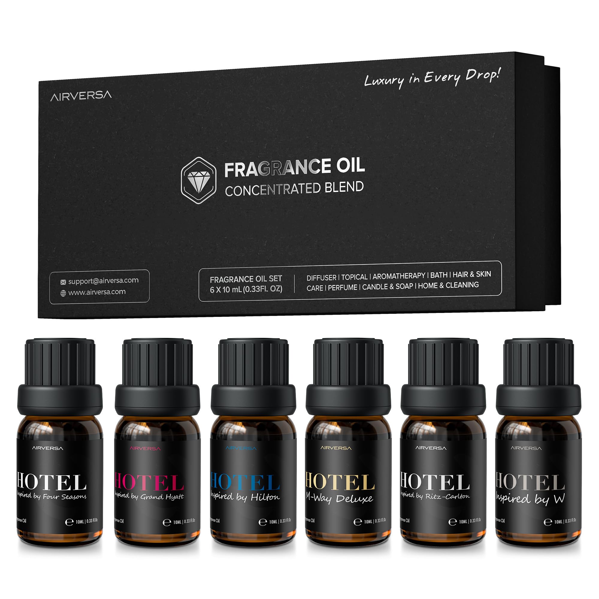 Airversa hotel scent diffuser oils set of six 10ml bottles for premium home ambiance