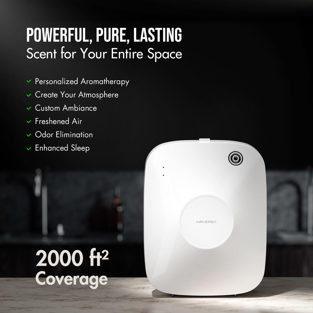 Airversa tabletop diffuser on a desk showing compact placement and easy control