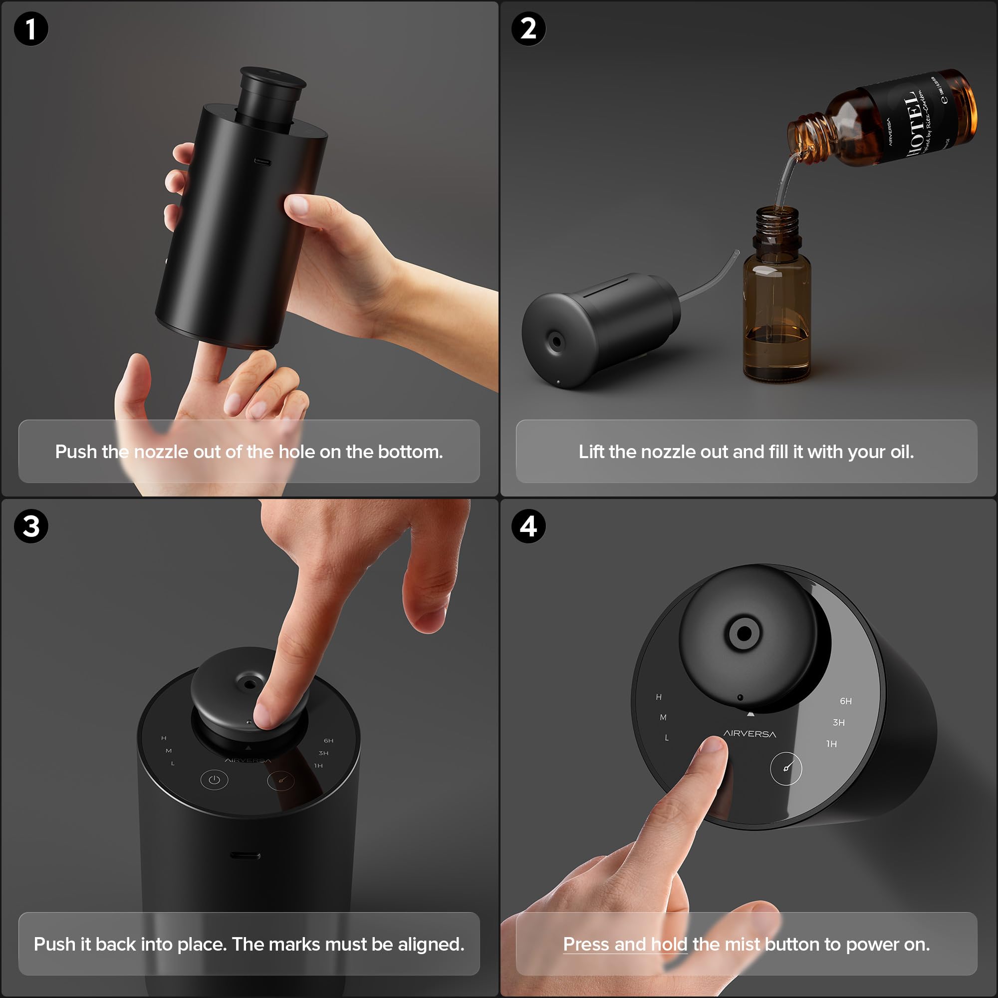 Airversa diffuser with USB-C charging for quick, convenient power.