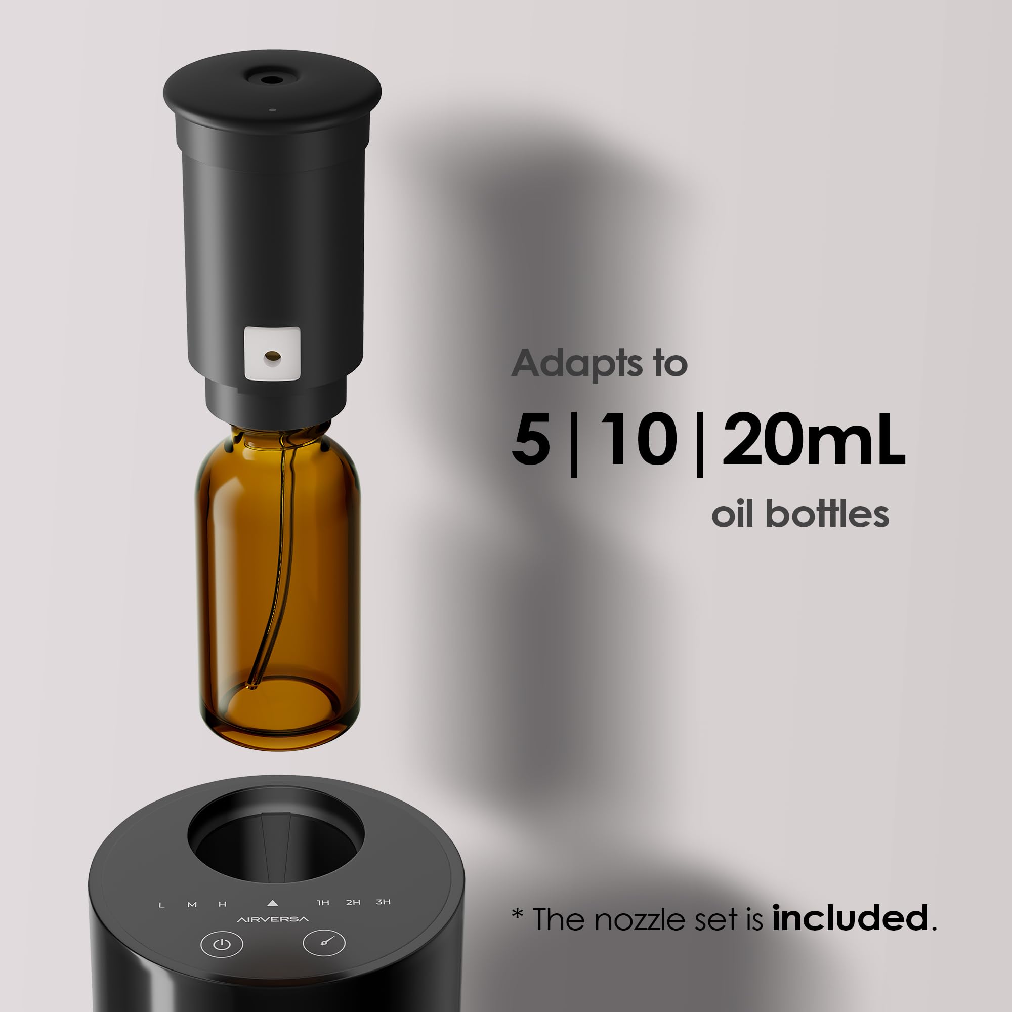 Airversa diffuser compatible with standard oil bottles for easy refills.