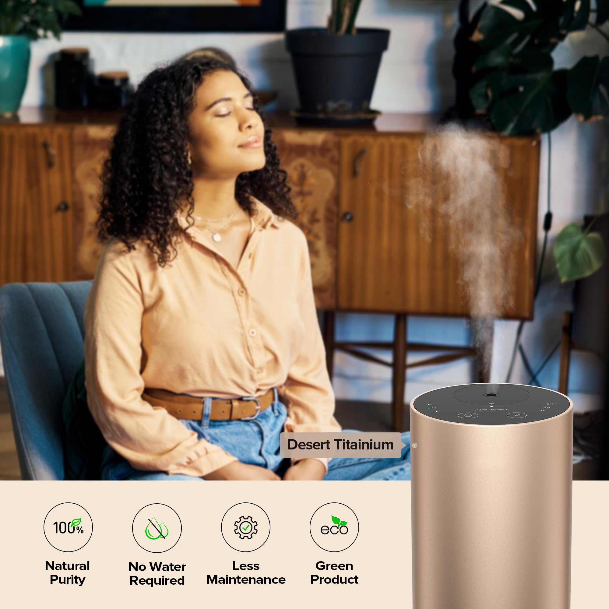 Airversa portable diffuser fits standard bottles, enabling easy oil transfer and refills.