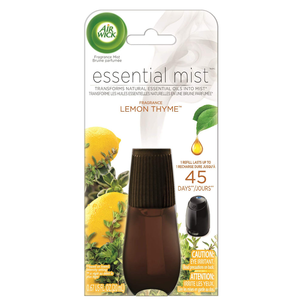 Air Wick Essential Mist Lemon Thyme refill ready to use for continuous fragrance.