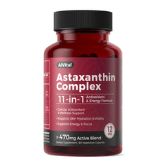 AiVital Astaxanthin 12mg bottle close-up highlighting premium antioxidant support.