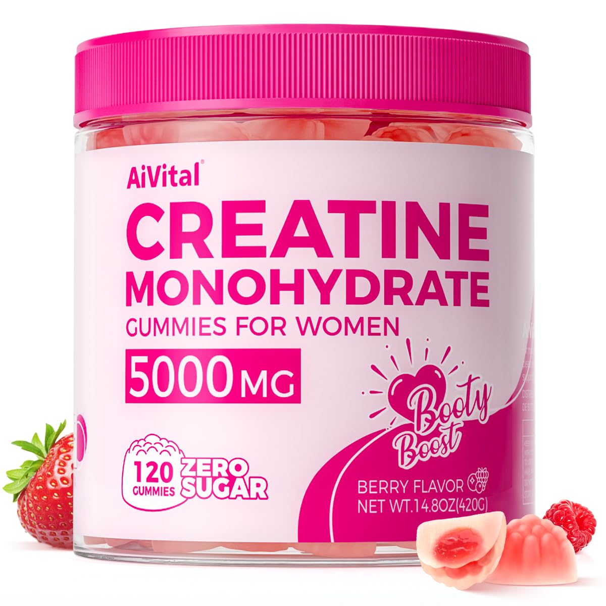AiVital Creatine Gummies for Women bottle with berry gummies for on-the-go support.