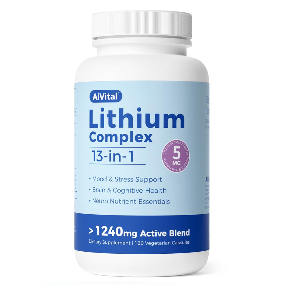 AiVital Lithium Orotate 5mg bottle for daily balance.