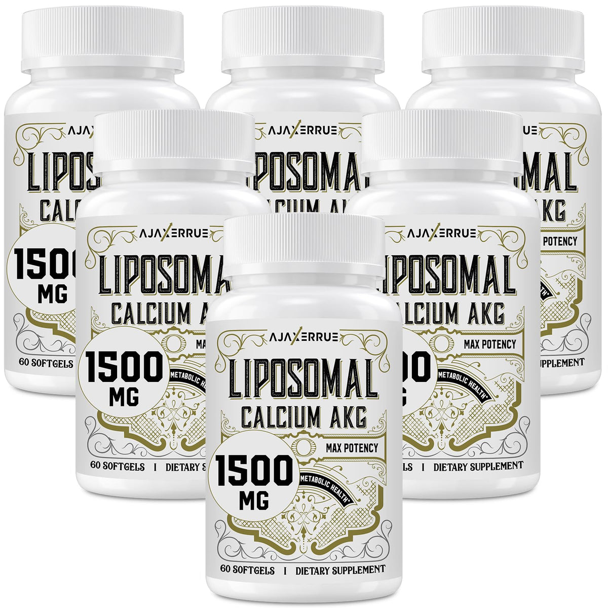 AJAXERRUE Liposomal Ca AKG bottle shown for daily energy support.