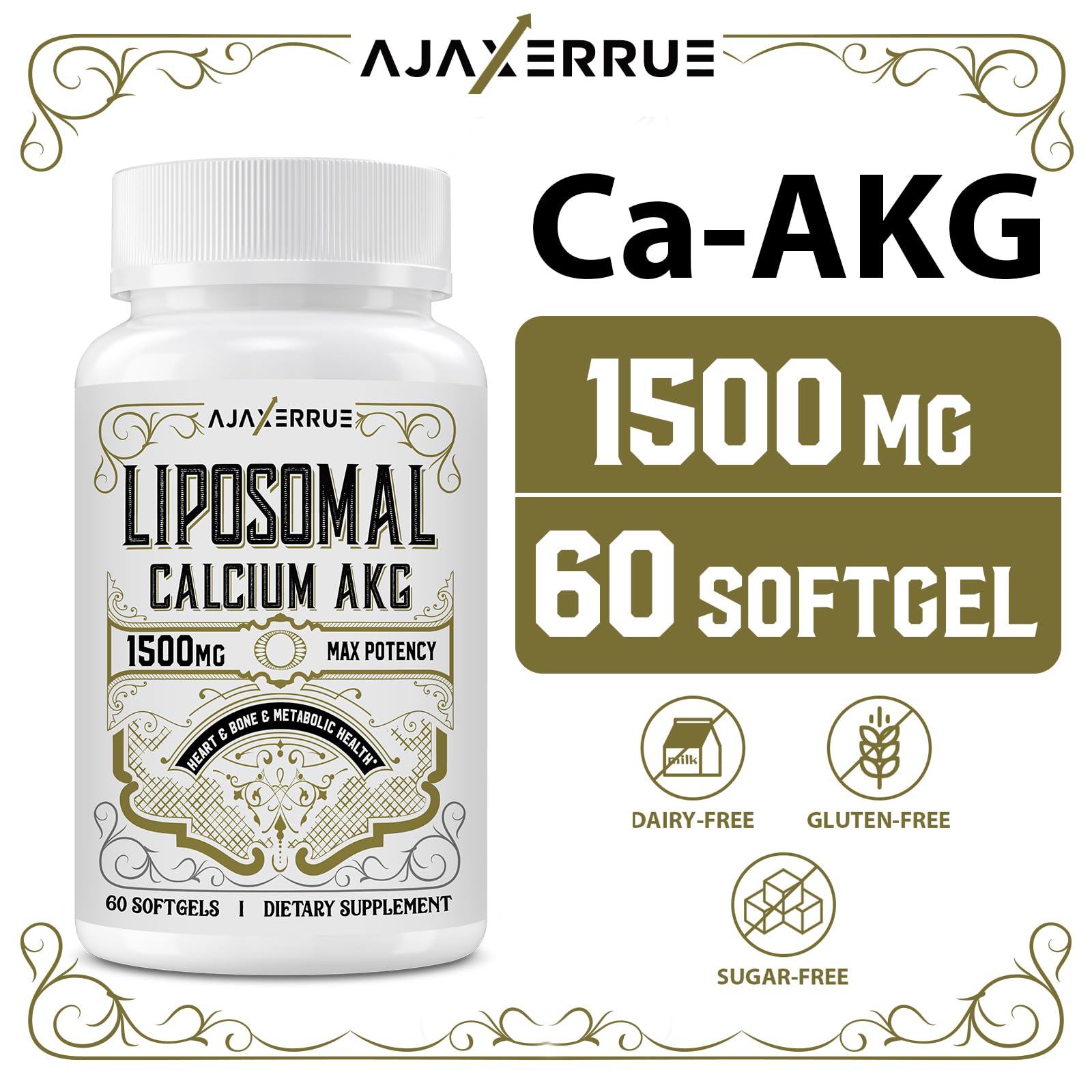 AJAXERRUE Liposomal Ca AKG capsules inside, ready to support daily wellness.