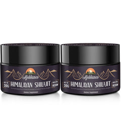 Ajoblanco Shilajit resin bottle highlights pure Himalayan energy support.