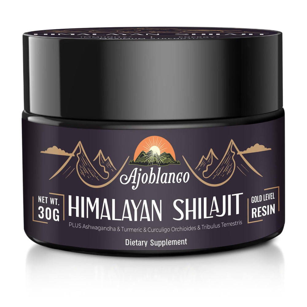 Ajoblanco Shilajit resina Himalaya en bote, pura energía para tu día.