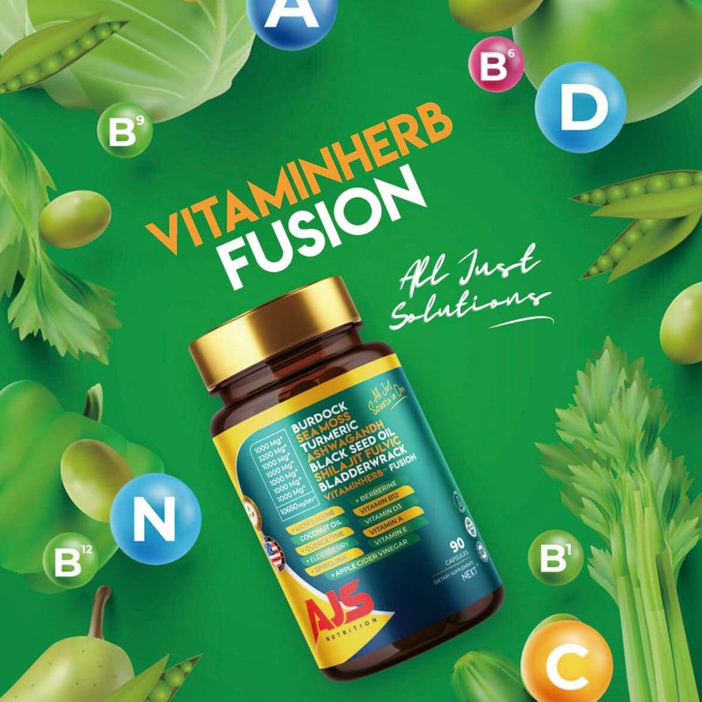 AJS Sea Moss Capsules label close-up highlights key ingredients and premium formulation.