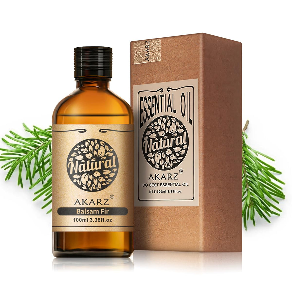 AKARZ Balsam Fir oil bottle showcases a natural aroma for DIY skincare.