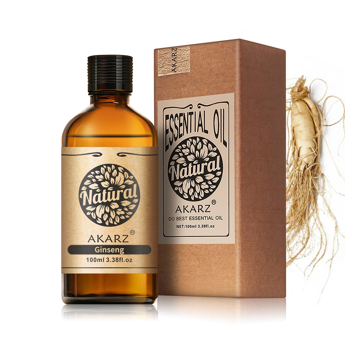 AKARZ ginseng oil in amber bottle preserves potency for aromatherapy and DIY projects
