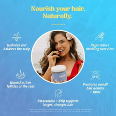 Akasha Grow Hair Gummies label close-up highlighting vegan and gluten-free ingredients.