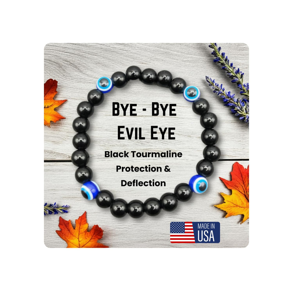 AKDNZ evil eye bracelet with black tourmaline beads for energy protection.