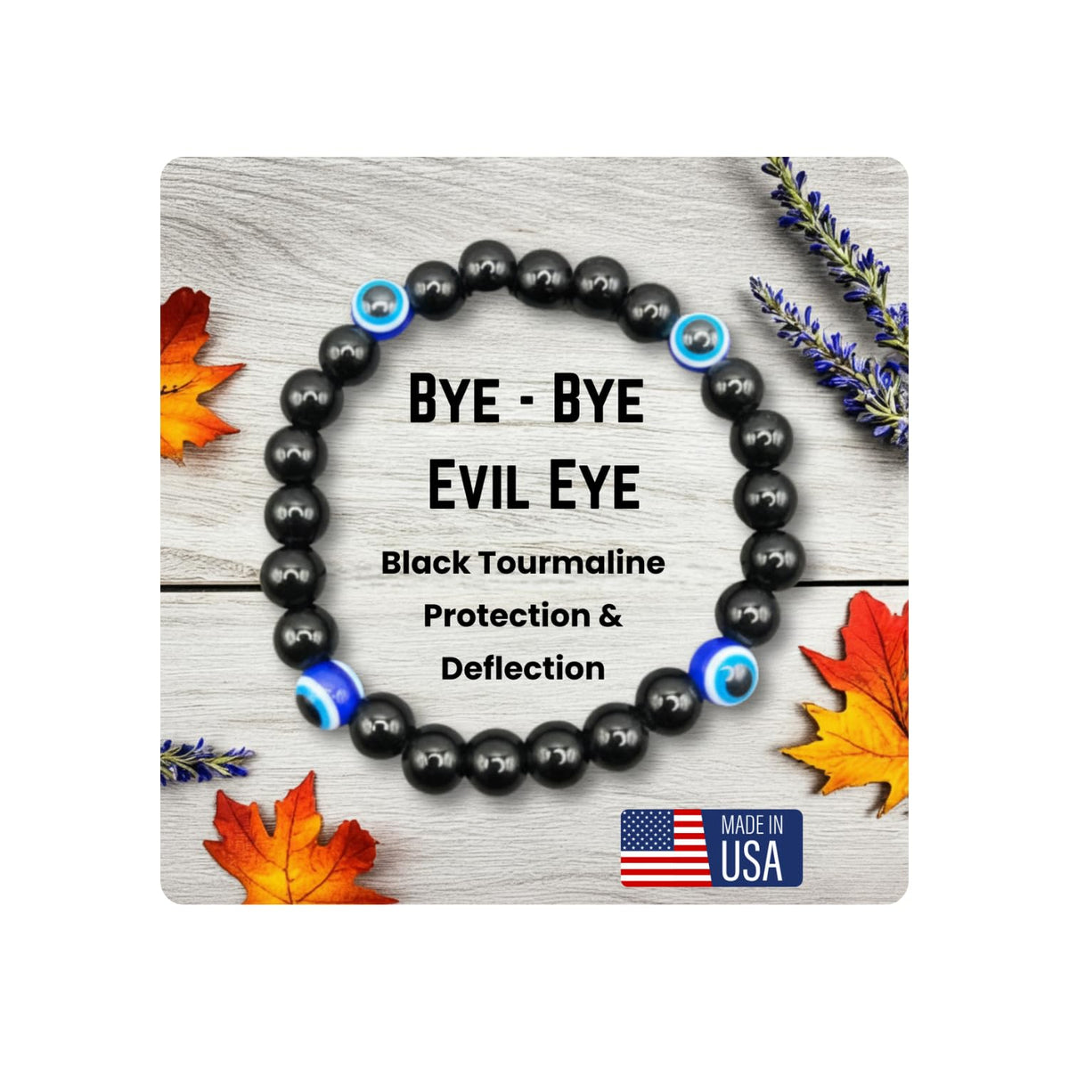 AKDNZ evil eye bracelet with black tourmaline beads for energy protection.