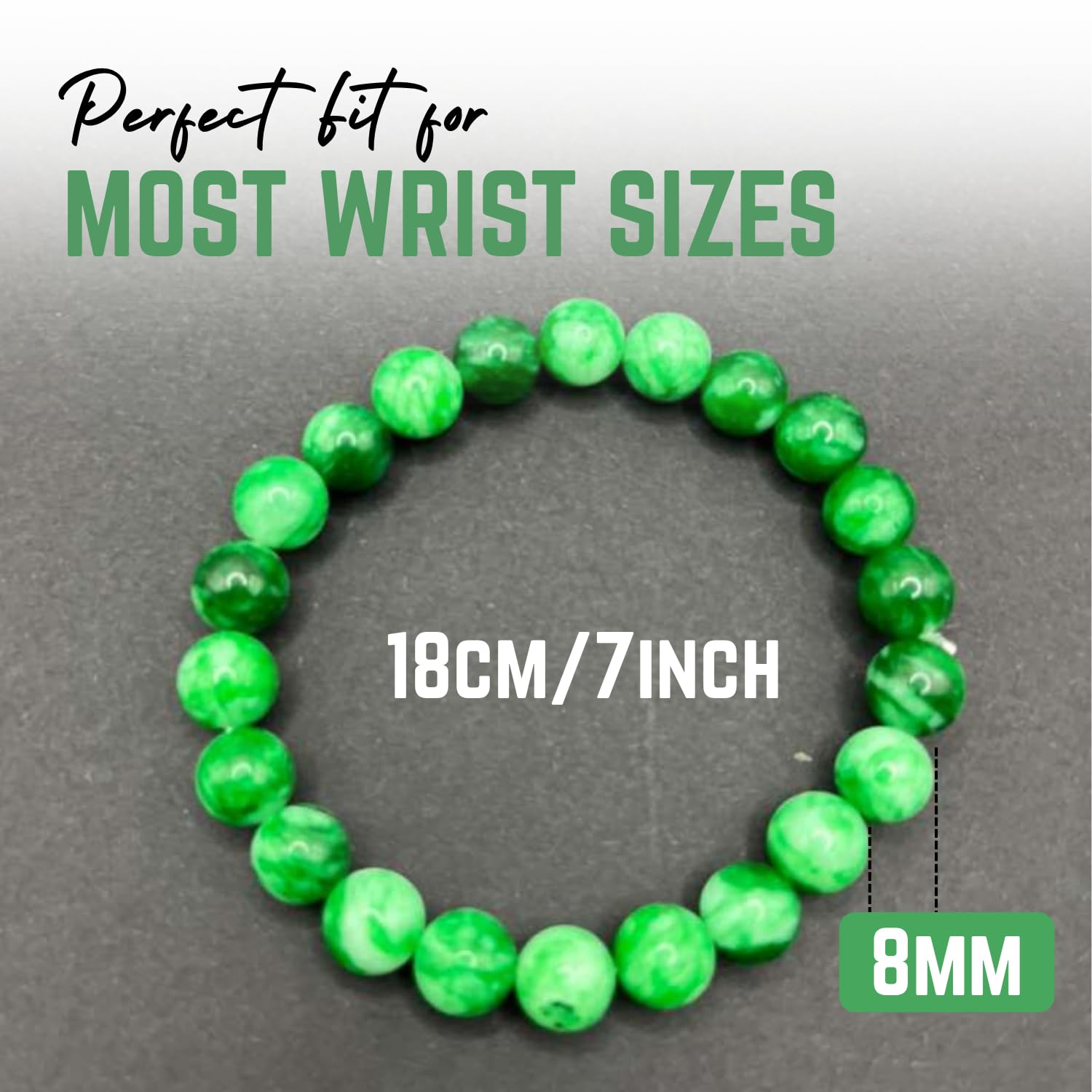 AKDNZ Green Jade Bracelet unisex stretch fits comfortably for everyday style and serenity.