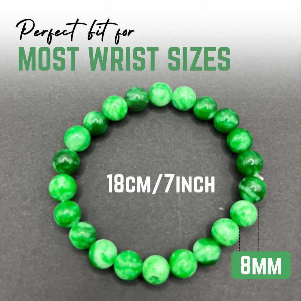 AKDNZ Green Jade Bracelet unisex stretch fits comfortably for everyday style and serenity.
