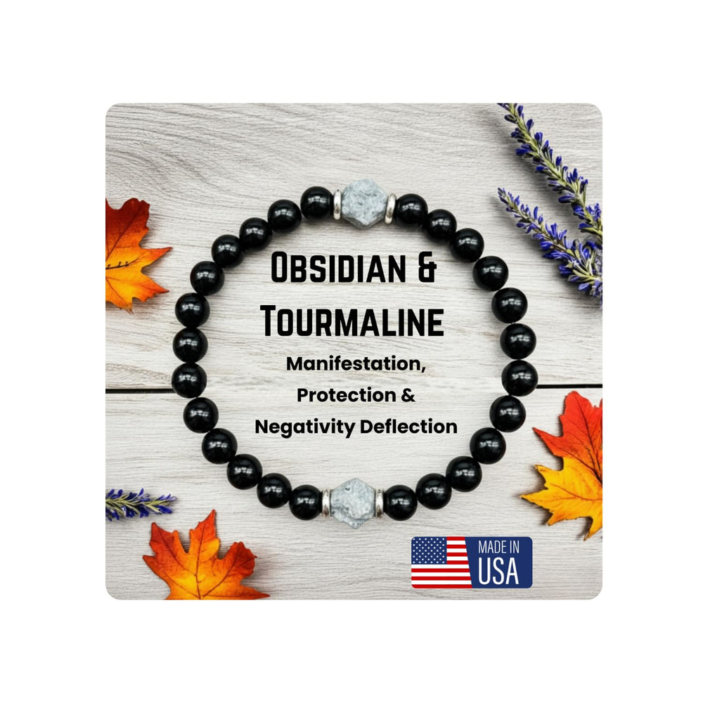 AKDNZ obsidian-tourmaline bracelet 6mm close-up showing protective energy