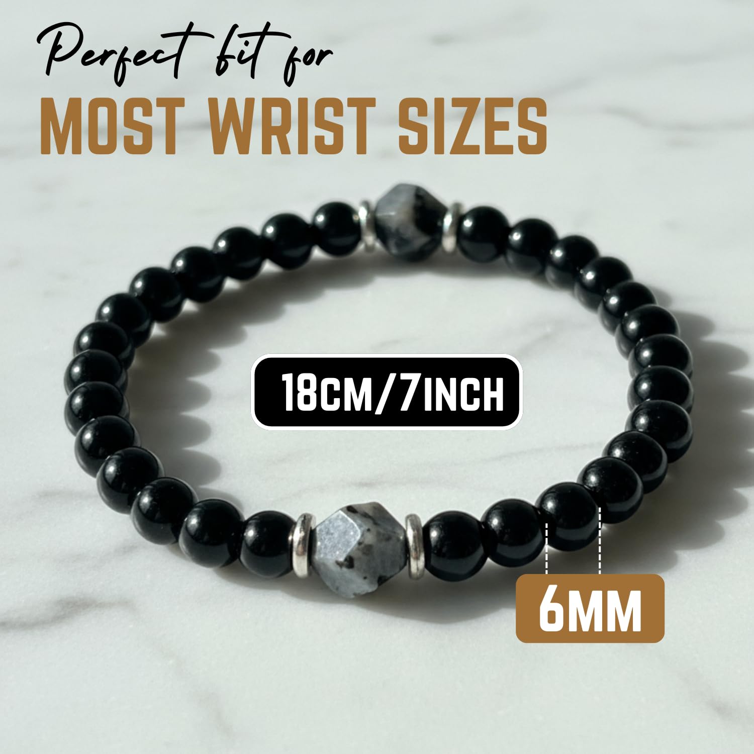 AKDNZ obsidian-tourmaline bracelet detail with glossy beads and grounding energy