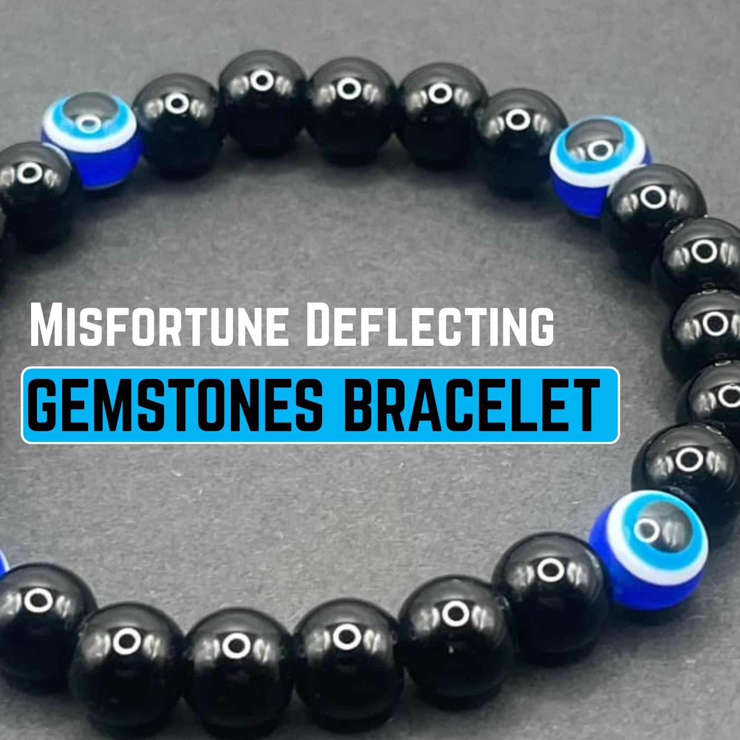 AKDNZ polished black tourmaline beads on a protective bracelet.