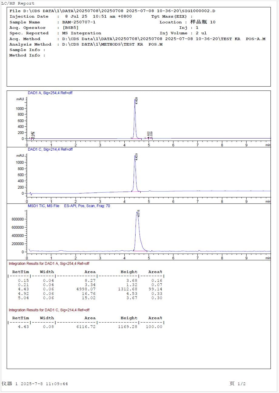 Akersunder BAM-15 lab batch records shown beside the vial.