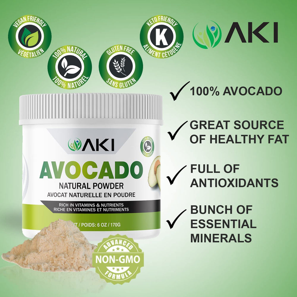 AKI Avocado Superfood Powder in smoothie glass for a creamy boost