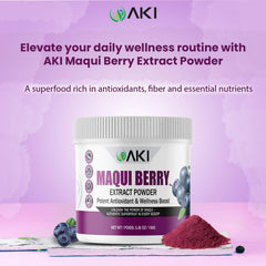 Scoop of AKI Maqui Berry powder ready to blend into smoothies