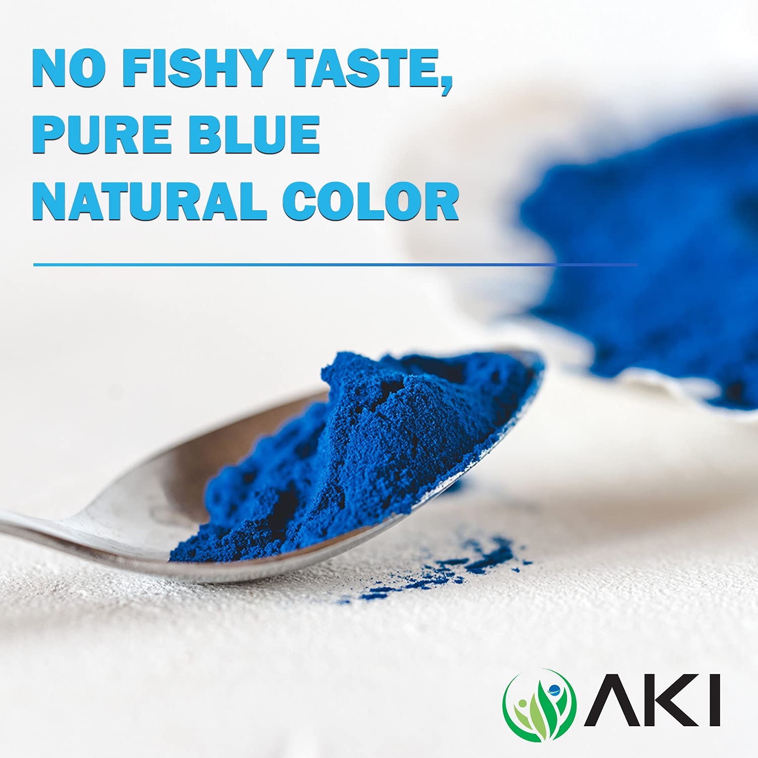 AKI Organic Blue Spirulina powder on ice cream offers a color boost