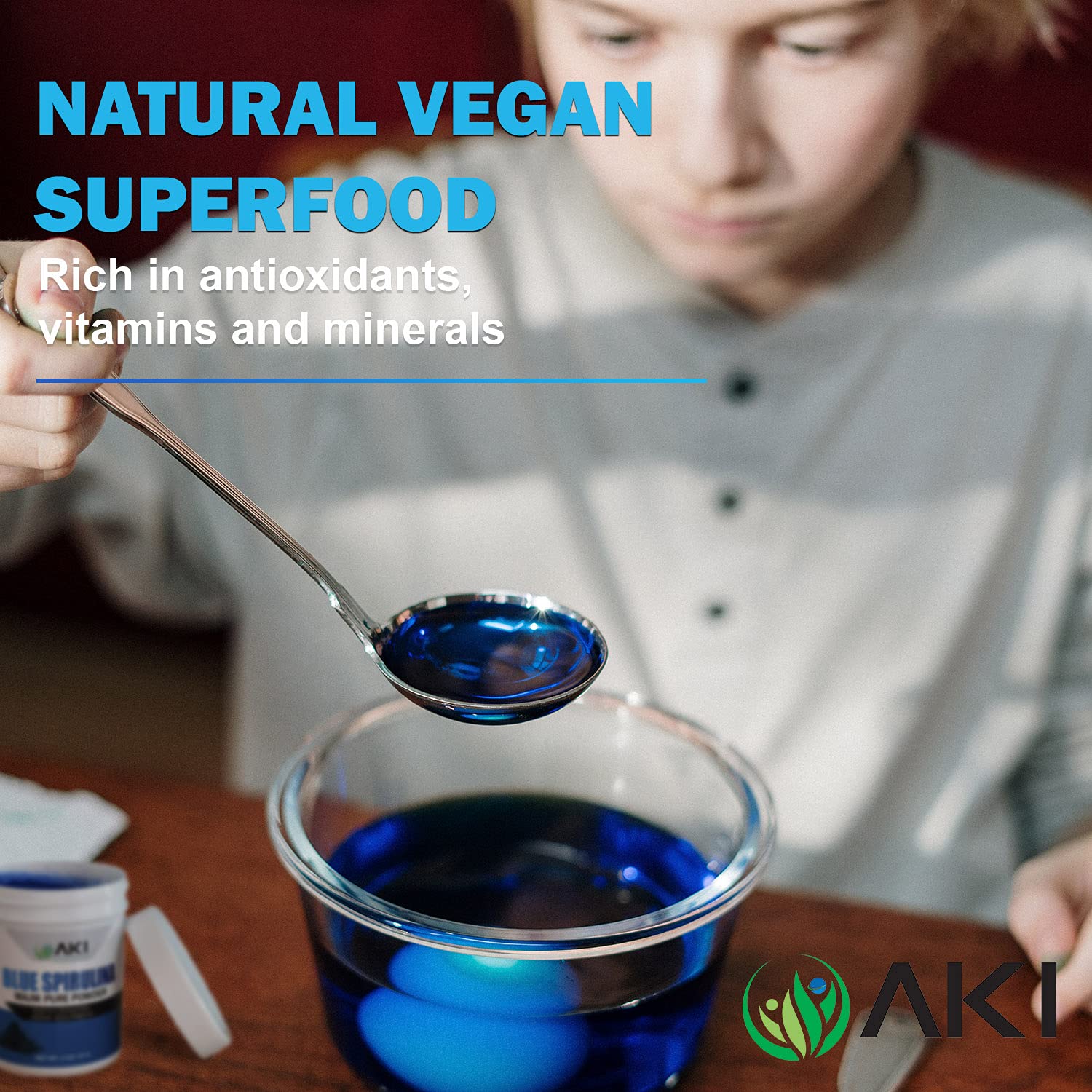 AKI Organic Blue Spirulina powder for keto-friendly color and micronutrient boost