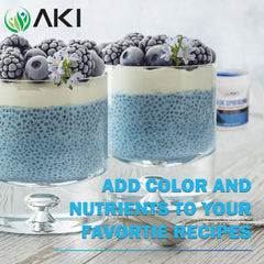 AKI Organic Blue Spirulina powder dusting on yogurt adds color and protein