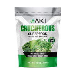 AKI ORGANIC cruciferous green mix bottle for convenient daily greens