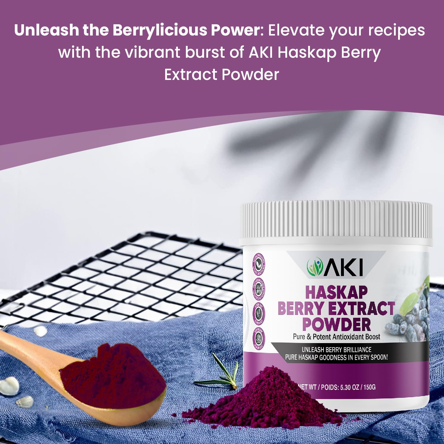 AKI ORGANIC powder swirl in a smoothie bowl for a versatile wellness routine.