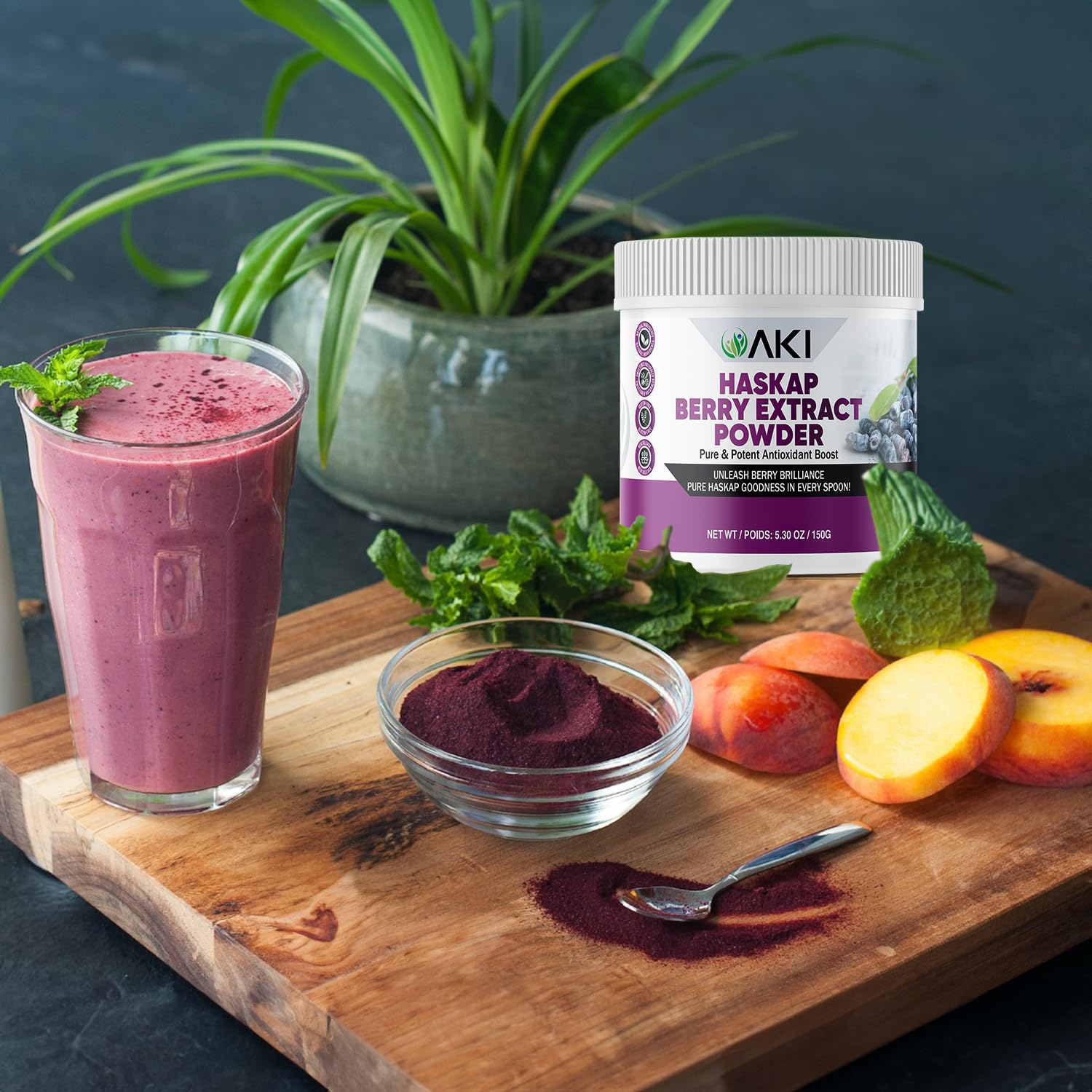 Morning yogurt cup with AKI ORGANIC powder for quick, flavorful addition.
