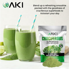 AKI ORGANIC kale broccoli Brussels sprouts ingredients in a blend