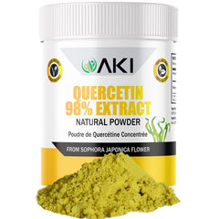 AKI ORGANIC Quercetin Powder bottle label with Sophora Japonica extract for daily use.
