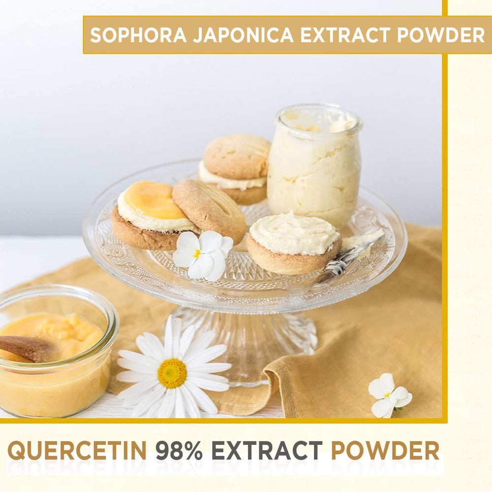 Packaging of AKI ORGANIC Quercetin Powder highlighting Non-GMO and gluten-free claims.