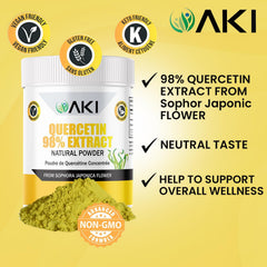 Scoop of AKI ORGANIC Quercetin Powder ready to add to smoothies.