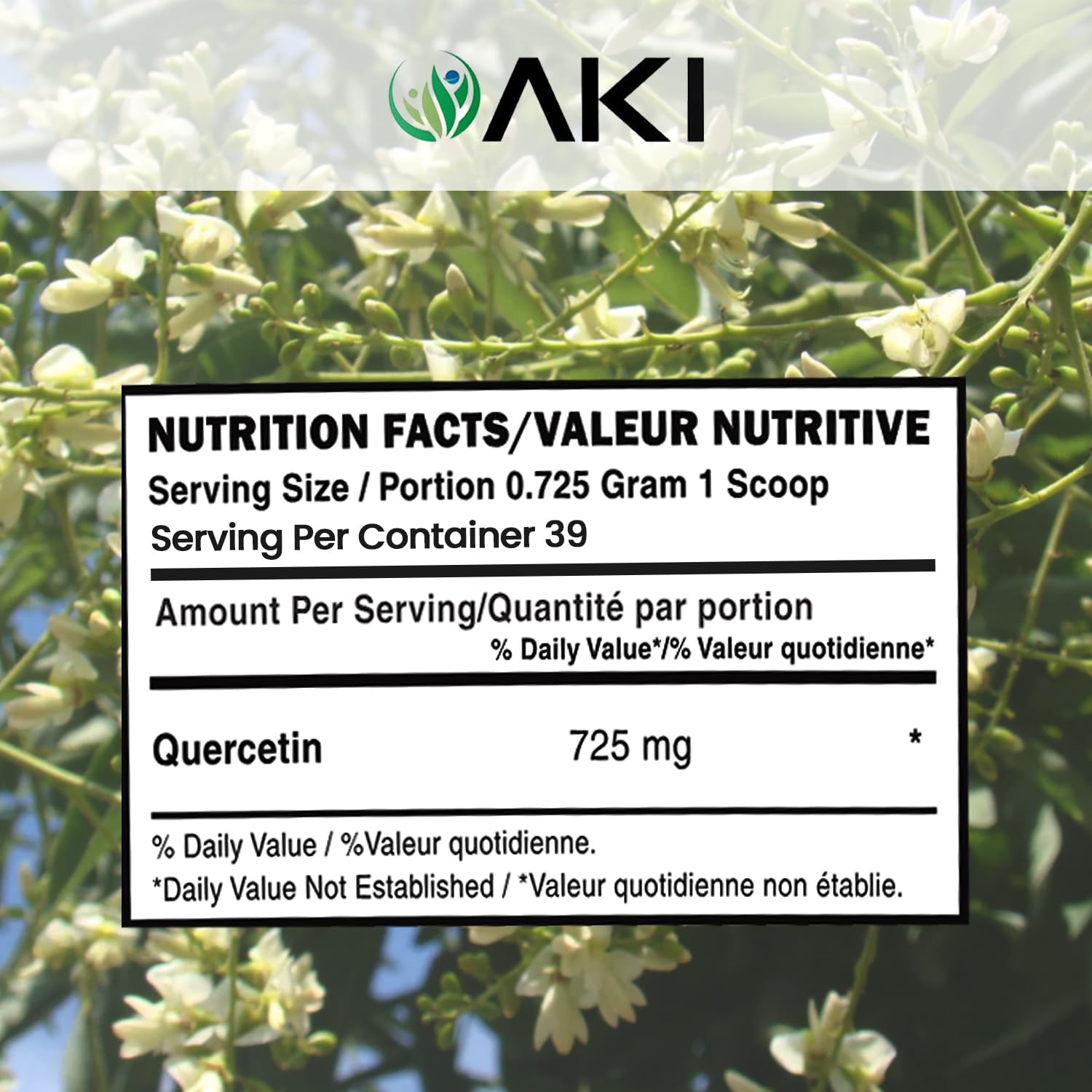 AKI ORGANIC Quercetin Powder stirred into a smoothie for energy support.