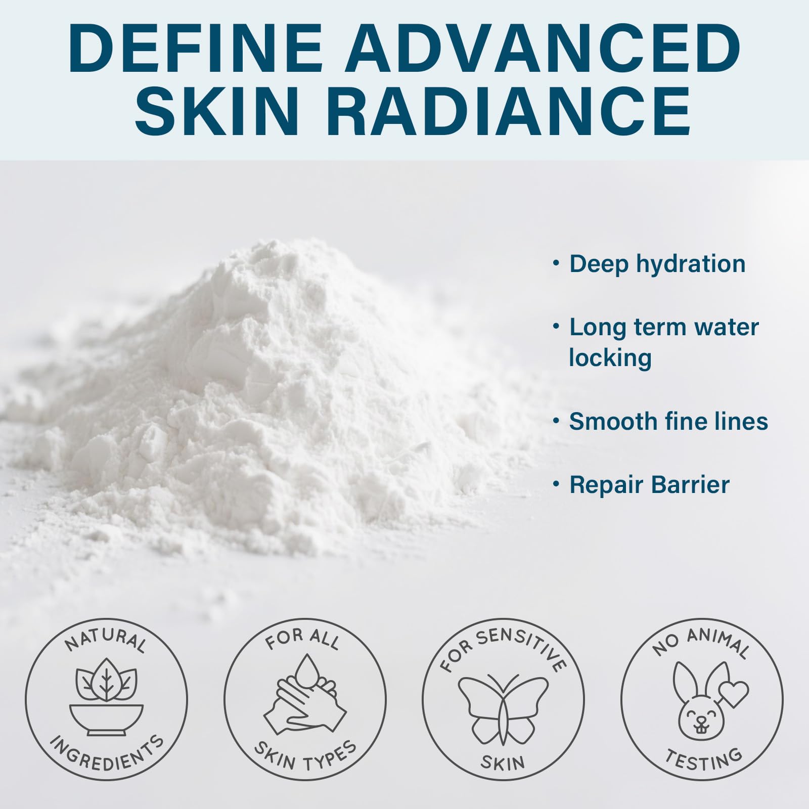 AKQBPN Hyaluronic Acid Powder added to moisturizer to boost hydration.