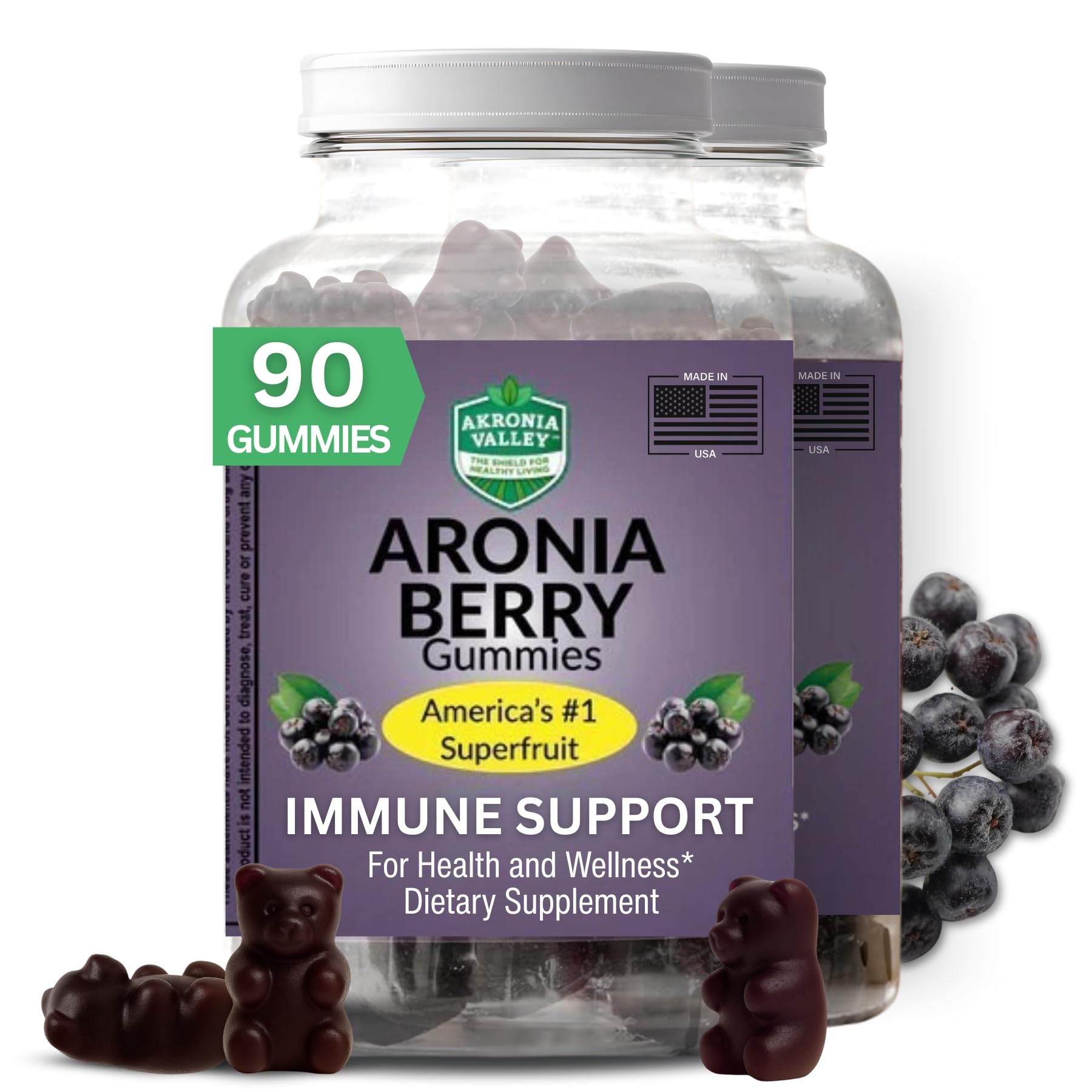 Akronia Valley Aronia Berry Gummies front pack view emphasizing daily immune support