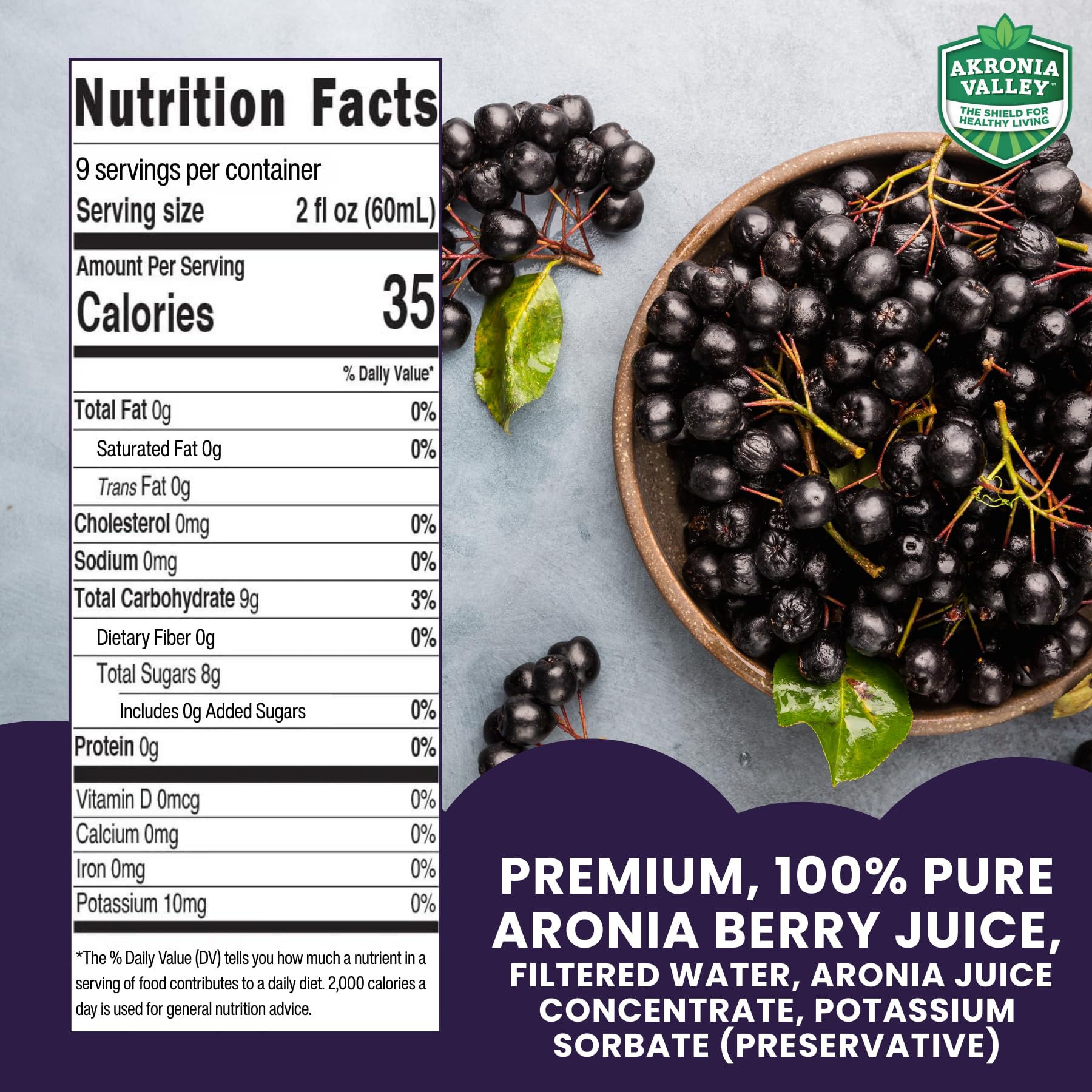 Akronia Valley aronia juice in a glass ready for a refreshing sip.
